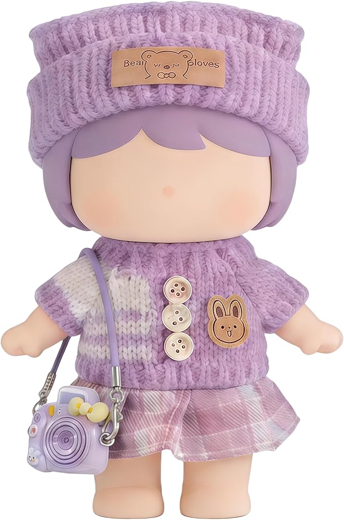 Clothes for LABUBU 17cm Doll (NO Doll) – 4-Piece Set (Collection Hat + Sweater + Skirt + Mini Camera), Outfit for LABUBU, Premium Dolls Accessories for LABUBU (Purple)