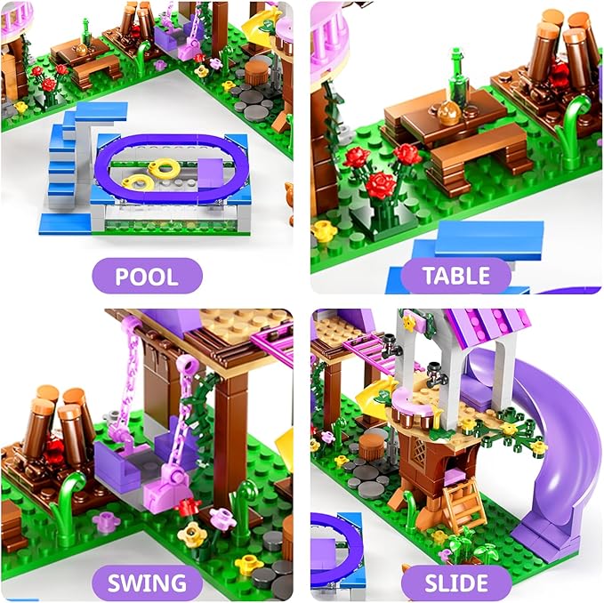 2025 Upgraded Treehouse Building Blocks Toy for Girls, 809PCS Forest Girl Tree House Building Set, Adventure Camp Set with Animals and Pool, Birthday Gifts for Kids Girls Boys Age 8 9 10 11 12+