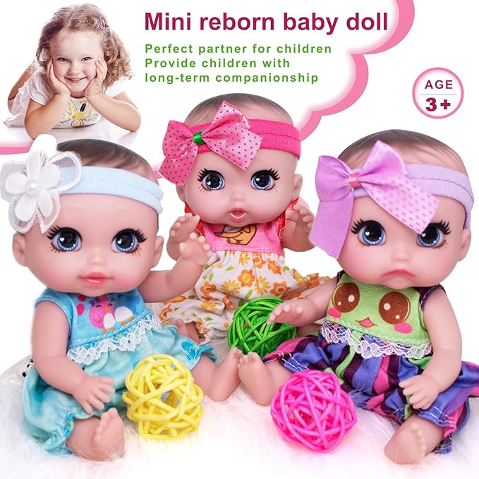 6" Cute Small Baby Doll Newborn Baby All Vinyl Reborn Baby Dolls for Girls Swivel Mini Dolls 16 cm Crying Baby DIY Toys for Ages 3