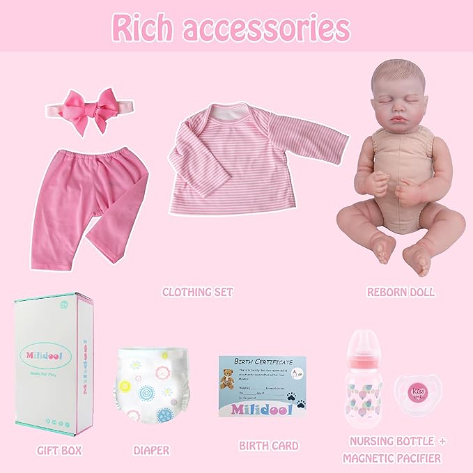Milidool Lifelike Reborn Baby Dolls Girl-20-Inch Soft Body Realistic Newborn Real Life Baby Dolls with Complete Accessories Perfect for Cuddling, Playtime, and Gift Giving