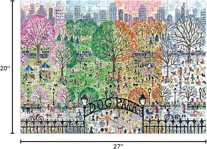 Galison Michael Storrings Dog Park in Four Seasons 1000 Piece Puzzle from Galison - Beautiful 1000 Piece Puzzle for Adults, Challenging and Fun, Thick and Sturdy Pieces, Great Gift Idea