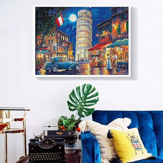 500 Piece Puzzles for Adults,Evening in Pisa Puzzle,Recycled Cardboard Jigsaw Puzzles 500 Pieces for Adult,Challenging Family Activity Great Gift Idea,Italy Street Leaning Tower Puzzles 20.5x15 in