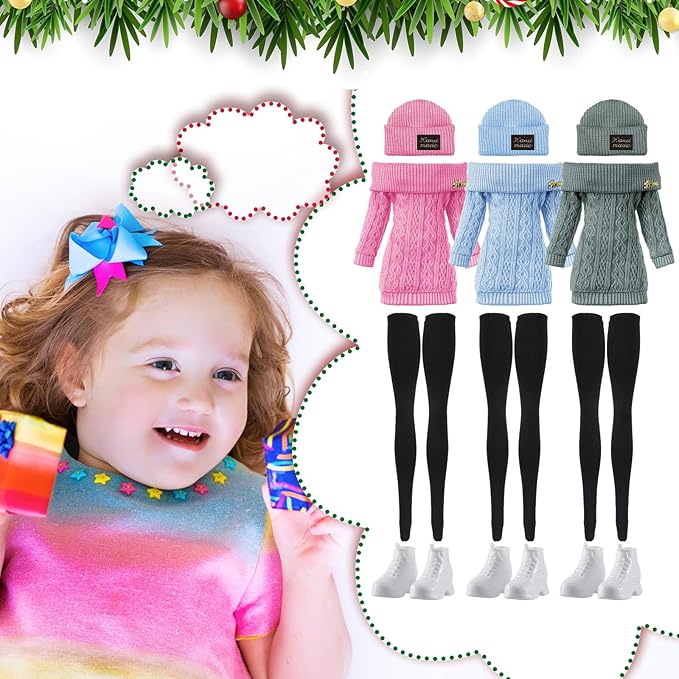 Geyoga 12 Pcs Doll Clothes and Accessories for 12 Inch Summer Dolls Sweater Pants Shoes Hat Outfits Doll is Not Included(Sage Green, Light Blue, Rose Red,12 Inch)