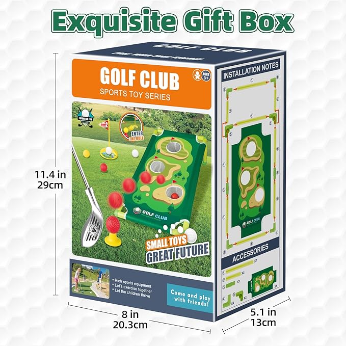 Liberry Kids Golf Set Aged 3 4 5 6 for Boys Girls, Retractable Toddler Golf Clubs Set with Putting Mat & Cornhole Board, Outdoor Indoor Sports Toy Birthday Gifts