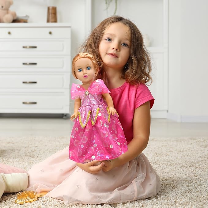 8 pcs American Doll Clothes Set for 18 inch Dolls, Doll Clothing Outfits Include 6 Different Princess Dresses, Crown, Hair Bow, Christmas Birthday Gift for Girls