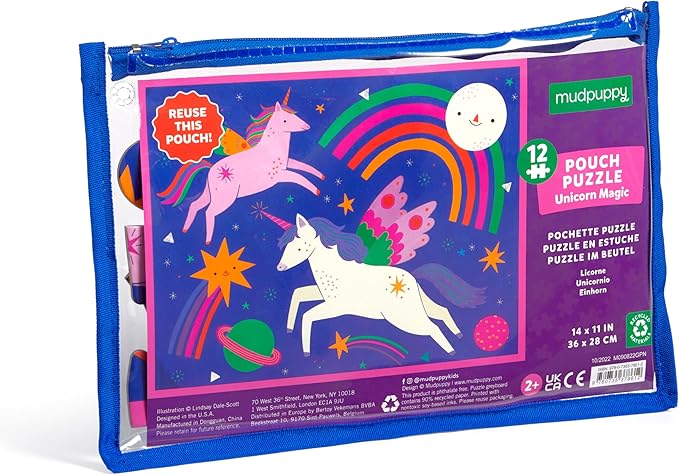 Mudpuppy Unicorn Magic β 12 Piece Puzzle with Reusable Zipper Pouch Featuring Colorful and Fun Illustrations of Magical Unicorns Perfect for Easy Storage and Travel
