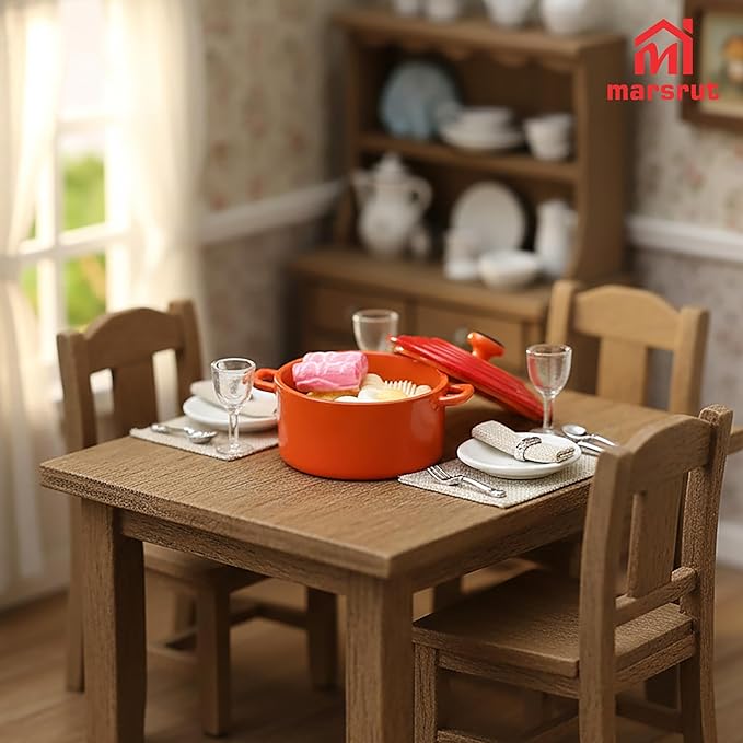 Miniature Cooking Pot & Food Set, 1/6 Dollhouse Cookware Pots & 10 Random Hot Pot Food Items, Kitchen Accessory Utensils, Minature Dutch Oven Stock for House Scene Model Decoration Accessories