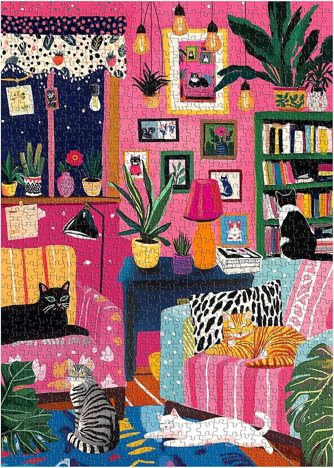 PICKFORU Cat Puzzles for Adults 1000 Pieces, Colorful Kitty Plant Puzzles for Adults, Difficult Art Living Room Jigsaw Puzzle as Home Decor