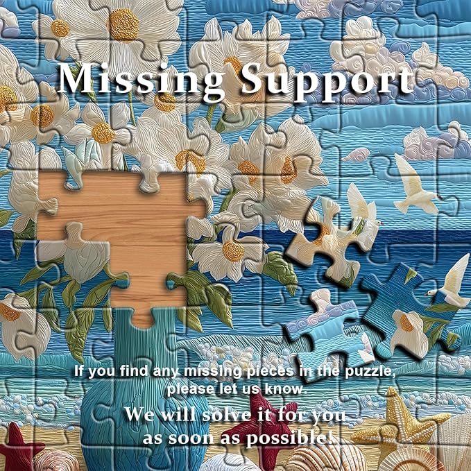 Beach Puzzles for Adults 1000 Piece, Flower Puzzles Ocean Seashells Bird, Floral Challenge Jigsaw Puzzle