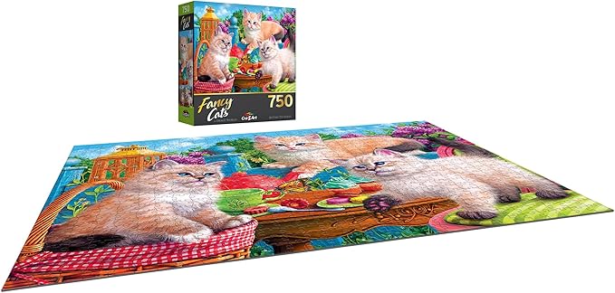 RoseArt - Fancy Cats - Kitten Tea Party - 750 Piece Jigsaw Puzzle for Adults