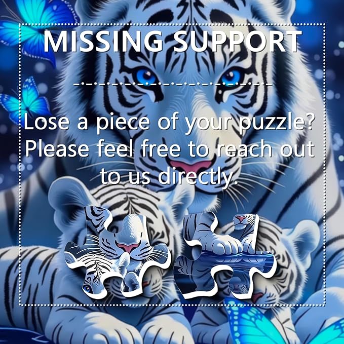 White Tiger Puzzles for Adults 1000 Pieces, Blue Butterfly Nature Jigsaw Puzzle, Challenging Wildlife Animal Art Puzzle, Beautiful Tiger Family Puzzle for Home Wall Decor
