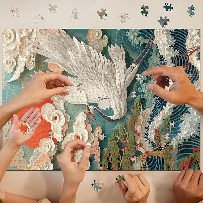 Vintage Crane Puzzles for Adults 1000 Pieces, Colorful Bird Art Jigsaw Puzzles, Challenging Flower Animal Puzzles as Wall Art Decor