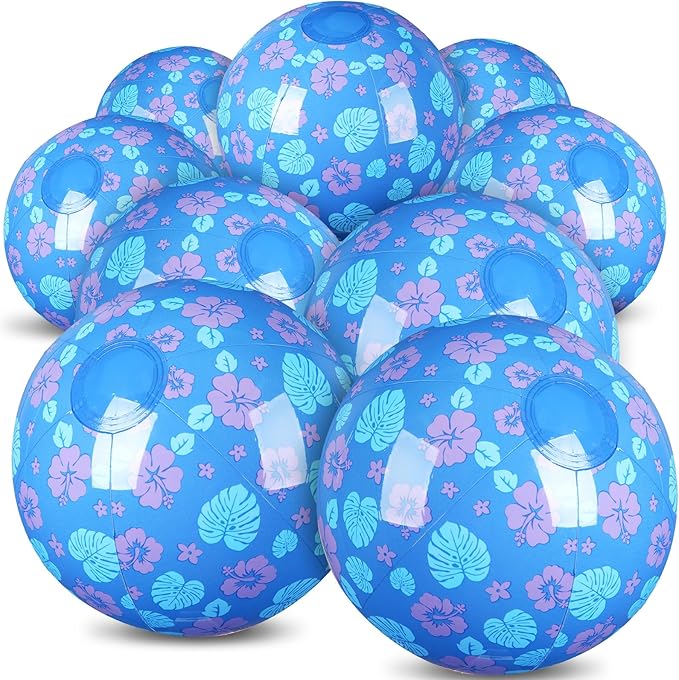 Leyndo 12 Pack Hawaiian Leaves Flowers Beach Ball for Kids 7.87" Bulk for Summer Pool and Beach Game Gifts and Birthday Party Supplies and End of The Year Class Party Decoration Favors