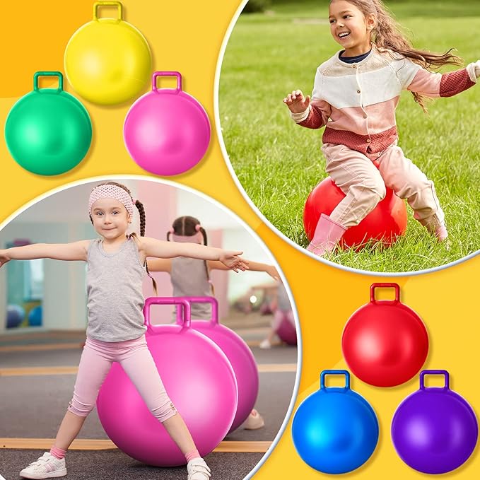 Lewtemi 6 Pcs Hopper Ball for Kids 22 Inch Jumping Hopping Inflatable Bouncing Ball with Handle and Air Pump for Outdoor Games Sport Exercise(Rainbow Colors)