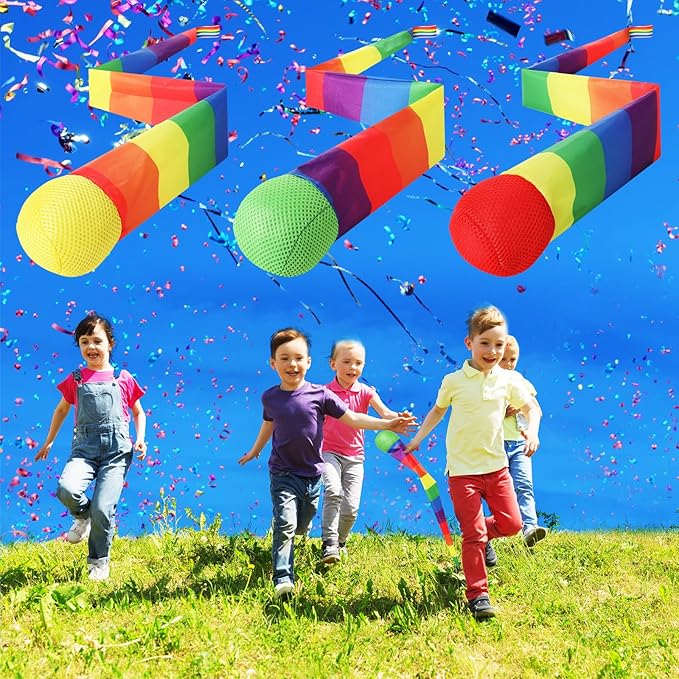 Leyndo 8 Pcs 26 Inch Throw and Catch Balls with Rainbow Tail, Fun Colorful Sports Comet Balls Playground Toys for School Classroom Beach Outdoor Camping Healthy and Fun Games (Bright Color)