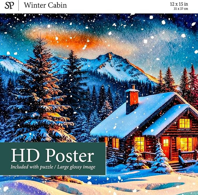 Jigsaw Puzzles for Adults 500 Pieces - Colorful & Detailed Digitally Crafted Art - Letters on Back - Rompecabezas para Adultos - Unique Gifts for Couples Teens (Winter Cabin)