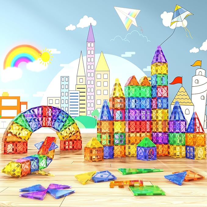 Soyee 102PCS Magnetic Tiles Building Blocks Stem Toys for 3+ Year Old Boys Girls Montessori Toys Toddler Kids Gifts Parents Approved Sensory Toys