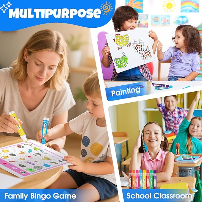 FUMILE 16PCS Dot Markers for Toddlers 1-3,2 Pack 8 Colors Bingo Daubers for kids,Non-Toxic and Washable Bingo Dot Markers for Art and Craft.Dot Paints for kids Drawing Coloring Supplies