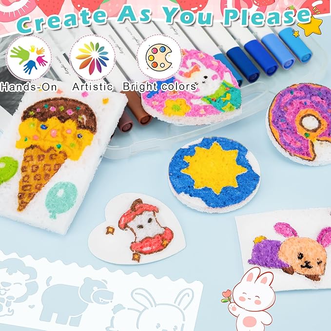 Meetory Magic 3D Foam Texture Painting Kit, Including 18 Pcs Foam Texture Paper, 12 Acrylic Paint Markers, 3 Watercolor Brush Pens(L,M,S),18 Bead Chains and 8 Pre-Designed Sticker Line Drawings