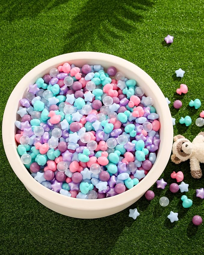 TRENDPLAY Ball Pit Balls Shapes Pastel, Duck Star Shape Non Toxic for Toddlers Kids Baby Girls Boys Dogs Soft Play,Party, 50 100 200