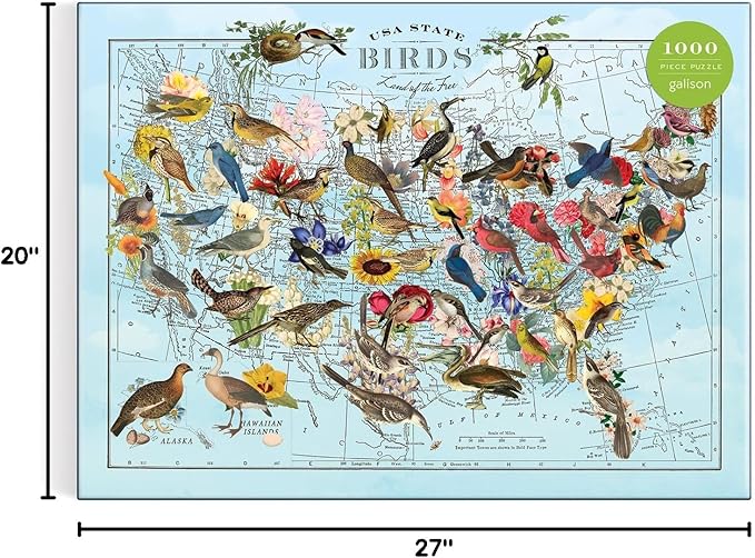 Galison Wendy Gold State Birds 1000 Piece Puzzle from Galison - Vibrantly Illustrated Birds of The US, Featuring The Artwork of Wendy Gold, Thick and Sturdy Pieces, Fun and Challenging Family Activity