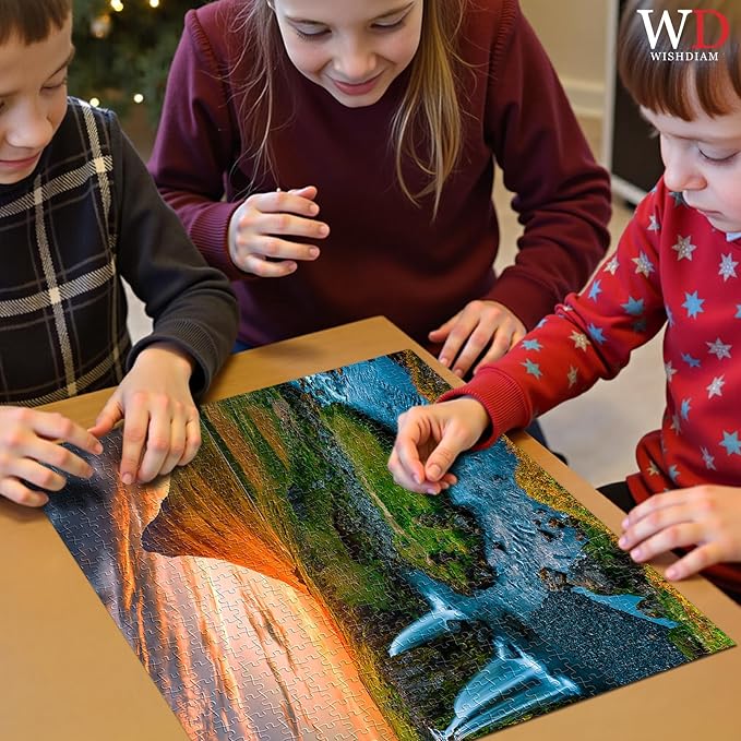 Jigsaw Puzzles for Adults, 2 Pack Puzzles for Adults 1000 Pieces,Sunset Over Kirkjufell in Iceland & Wooden Long Bridge in Plitvice National Park, Gifts for Women &Mom