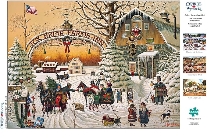 Buffalo Games – A Christmas Greeting - Charles Wysocki - 1000 Piece Holiday Jigsaw Puzzle Colorful Puzzle for Adults – Precision-Cut, Beautiful, Winter Artwork, and Hours of Festive Fun