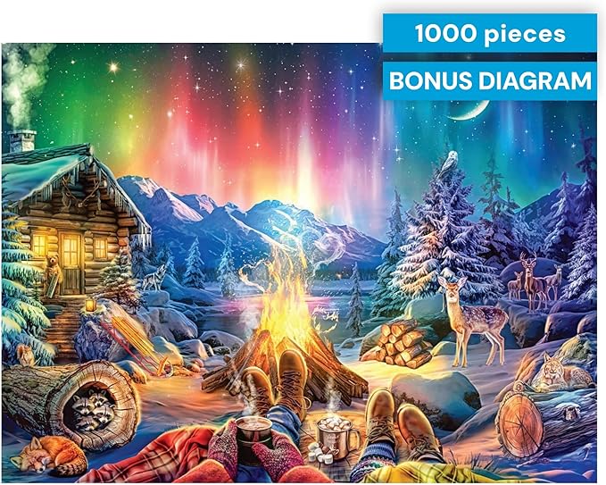 Buffalo Games - Lars Stewart - Winter's Night Bonfire - 1000 Piece Jigsaw Puzzle - Colorful, Holiday Puzzles for Adults – Precision-Cut Pieces, Seasonal Artwork, and Hours of Relaxing Fun