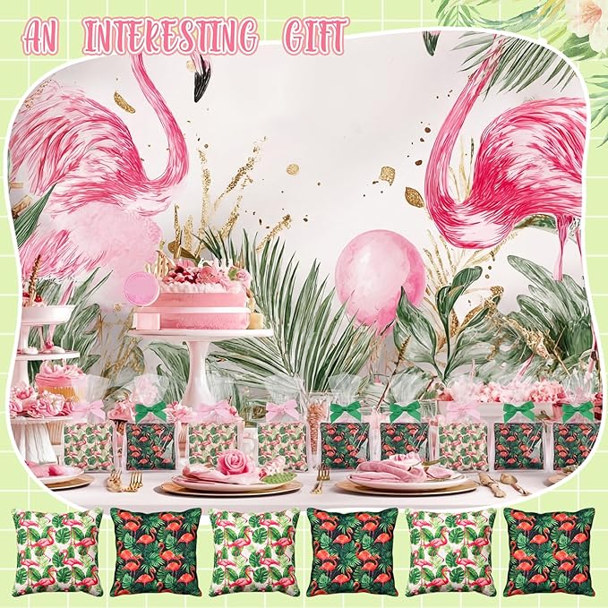 Soulchen 12 Pack Flamingos Bean Bags for Tossing Game Flamingos Corn Hole Game Bags for Hawaiian Summer Beach Birthday Luau Party Decor Family Holiday Outdoor Indoor Yard Hand Throwing Supplies