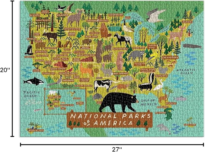 Galison National Parks of America Puzzle, 1000 Pieces, 27” x 20” – Difficult Jigsaw Puzzle Featuring Stunning and Colorful Artwork by Anne Bentley – Thick, Sturdy Pieces, Challenging Family Activity