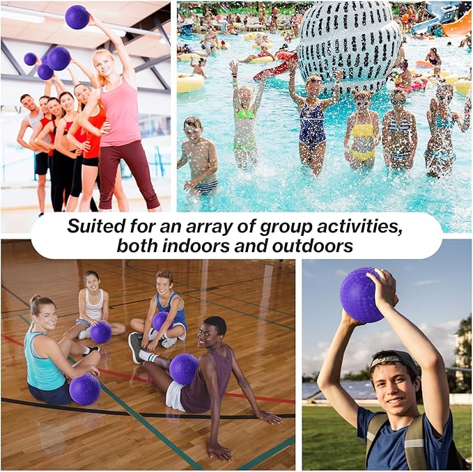 24 Pcs Dodgeballs 5 Inch Playground Ball Purple Kickball Inflatable Rubber Handball Bouncy Dodge Ball with 1 Hand Pump for Outdoors Ball Games Gym Camps Picnic (Purple)