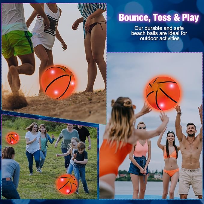 Zhanmai 10 Pcs Glow in The Dark Beach Balls Inflatable Basketball Light up Balls 9 Inch Beach Pool Toys Glow in The Dark Party Supplies for Summer Pool Party