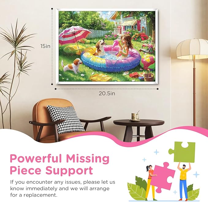 300 Piece Puzzles for Adults,Jigsaw Puzzles 300 Pieces Summer Puzzle,Dog Puzzle for Adults Kids Seniors,Girl Jigsaw Puzzle Games Premium Cardboard Puzzles Birthday Party Family Activity Great Gift