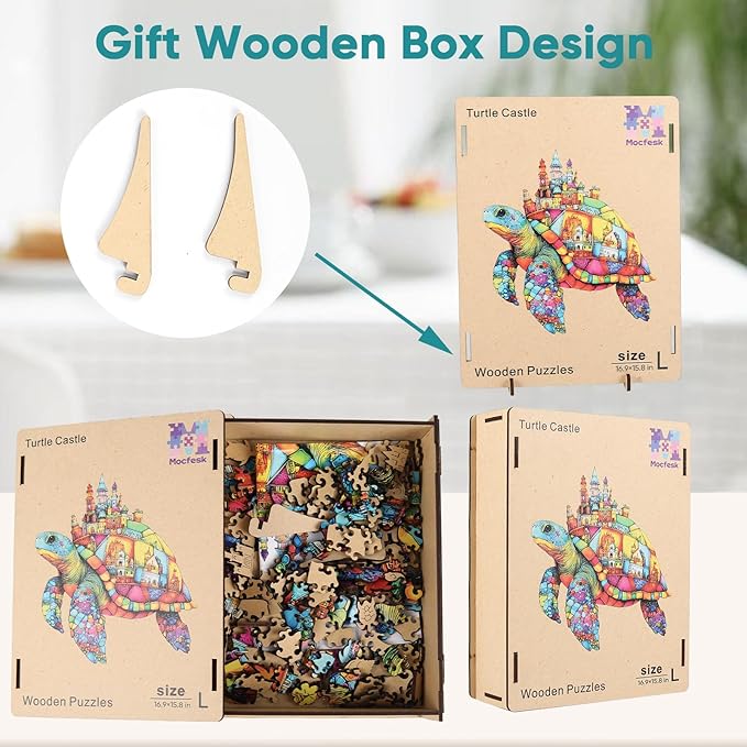 Mocfesk 456 Pieces Sea Turtle Wooden Puzzles for Adults, Fairy-Tale Ocean Wooden Jigsaw Puzzles, Unique Shaped Wood Cut Puzzles for Parent and Child, Family Toy Home Decoration 16.9'' x 15.8''