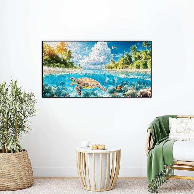Bimkole Turtle Puzzles for Adults 1000 Pieces, Coral Paper Jigsaw Puzzle 1000 Pieces - Fun and Challenging Family Decoration Puzzle Great Gift Idea, Finished Size is 31.5 x 16.14 in