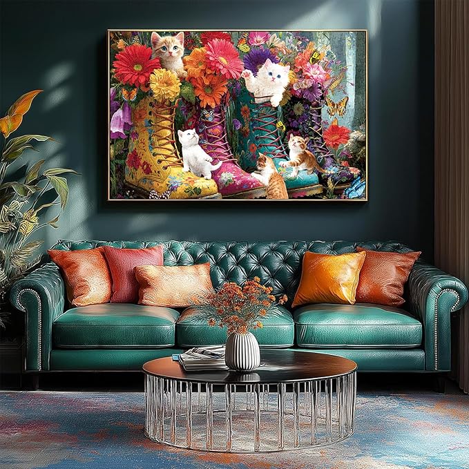 500 Pieces Puzzle for Adults, Puzzles for Adults 500 Pieces, Retro Martin Boots Cats Flowers Jigsaw Puzzle, Challenging Puzzle Perfect for Game Nights, 20.5 X 15 in