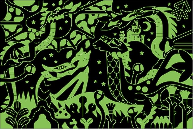 Mudpuppy Dragons β 100 Piece Glow in The Dark Jigsaw Puzzle with a Fantastical Scene of Fire Breathing Dragons and Hidden Medieval Details in The Dark