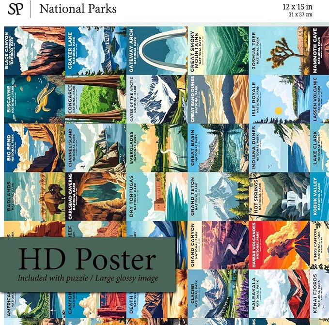 Jigsaw Puzzles for Adults 500 Pieces - Challenging Colorful and Unique with Large Poster - Letters on Back - AI Art - Rompecabezas para Adultos - Gifts for Adult, Couples, Teens (National Parks)