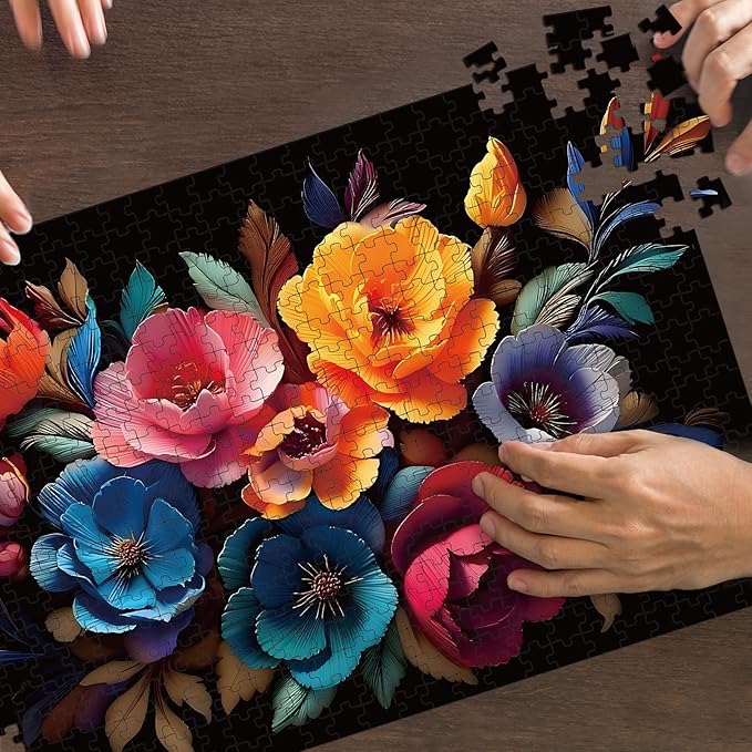 Puzzles for Adults 500 Pieces, Flowers Puzzle Jigsaw Puzzles 500 Pieces - Midnight Bloom, Impossible Puzzle for Home Decor, Finished Size 20.47 * 14.96”, with 1:1 Poster, Letter on The Back