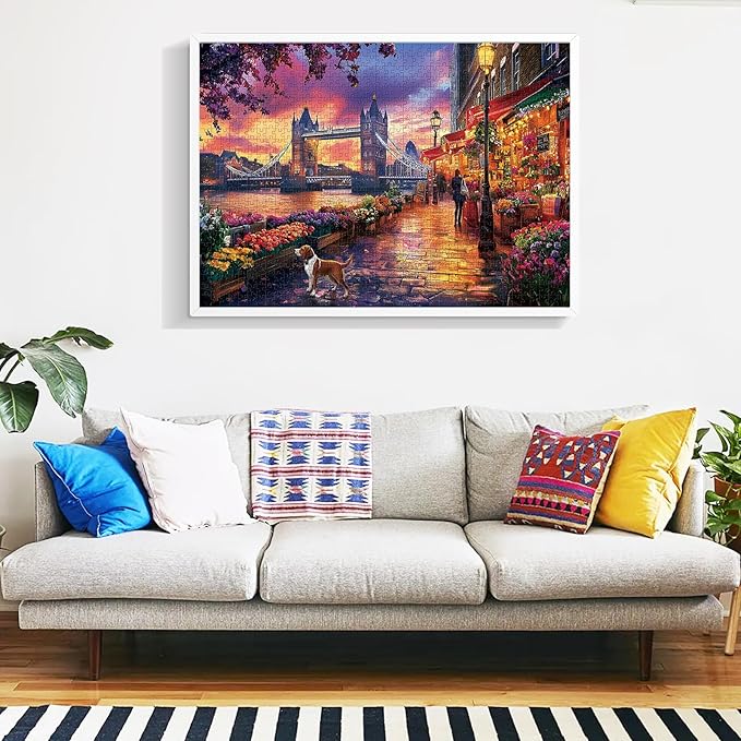 1000 Piece Puzzle for Adults, Tower Bridge of London Puzzles, Street Scenes Jigsaw Puzzles 1000 Pieces, Fun Landscape Puzzle for Adults Kids Seniors,Challenging Family Game Great Gift Idea, 28*20 in