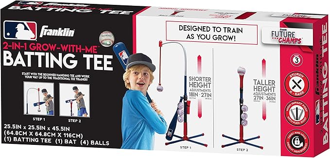 Franklin Sports Grow-with-Me Kids Baseball Batting Tee + Stand Set for Youth + Toddlers - Youth Baseball, Softball + Teeball Hitting Tee Set for Boys + Girls