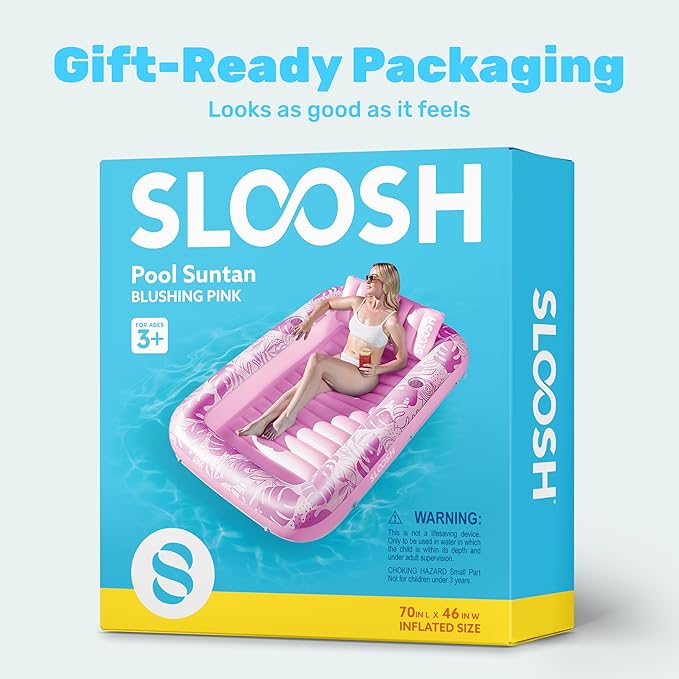 SLOOSH Inflatable Tanning Pool Lounger Float,70" x 46" Pool Floats Adult with Pillow,4 in 1 Suntan Tub Raft Floatie,Sunbathing Bed Lounge for Water Blow Up Kids Ball Pit Party Gifts,L-Blushing Pink
