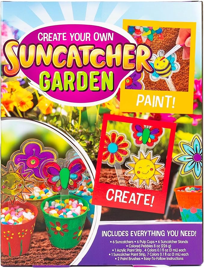 Made By Me Create Your Own Suncatcher Garden, Includes 6 Suncatchers to Paint, 7 Suncatcher Paints & Acrylic Paints, Fun Arts & Crafts for Kids, Suncatcher Kit, Unique Craft Kits, Cool Window Art