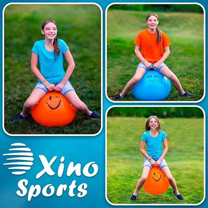 Xino Sports Hopping Ball for Kids, Teens & Adults - Fun Bouncy Ball with Handle, Durable and Safe Hopper, Indoor and Outdoor Toy for Jumping & Exercise (Orange, 22 Inch Diameter)