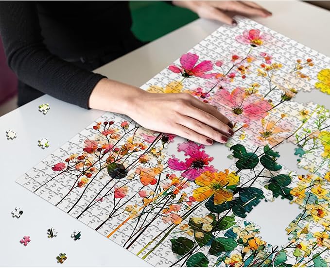 Spring Florals Puzzles for Adults 1000 Pieces, Larkipuzz Wildflower Garden Flower Jigsaw Puzzle Pastel, Impossible Colorful Plant Art Theme, Challenging for Adults