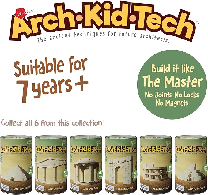 Taksa Toys Arch-Kid-Tech Roman Theater STEM Building Blocks Kit - 54-Piece Premium Educational Set for Kids Ages 7-10+ Years - Indoor Architectural Construction Games - Montessori Learning Toys