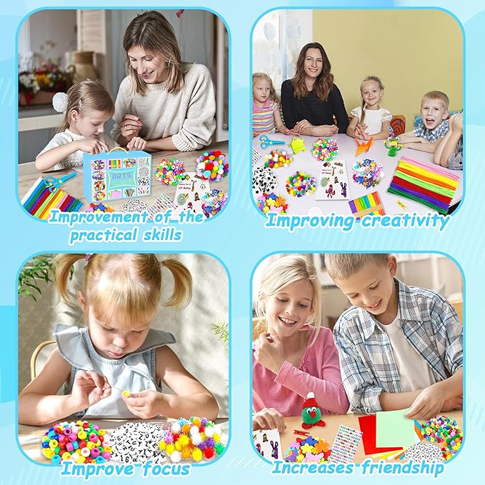BNUZEIYI 2000 PCS Arts and Crafts Supplies for Kids All-in-1 Craft Kit with Pipe Cleaners Craft Box Set DIY Crafting Supply School Supplies Toys Gifts for Girls Boys Ages 4-6, 6-8, 8-12, Blue