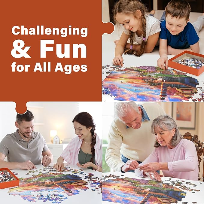 BenBen Puzzles for Adults 1000 Pieces, Sunset Lighthouse, Jigsaw Puzzles with Letters or Patterns on Back, Challenging Puzzles for Family Game Night Home Décor