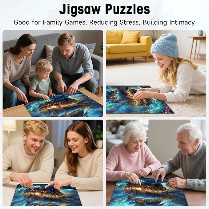 1000 Pieces Jigsaw Puzzles for Adults, Pirate Ship Ocean Adventure Puzzle with Letters on Back, 22.8×22.8 Inch Hard Difficult Challenging Adult Puzzle for Gift & Home Decor