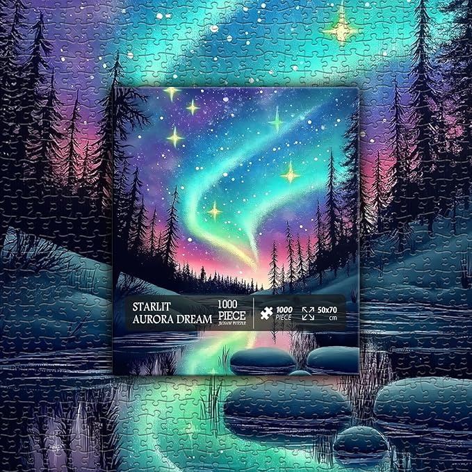 Magic Northern Lights Puzzles for Adults 1000 Pieces, Nature Fantasy Landscape Puzzle Tree Star, Starry Night Puzzles Galaxy, Challenging Scenery Jigsaw Puzzles Aurora Light